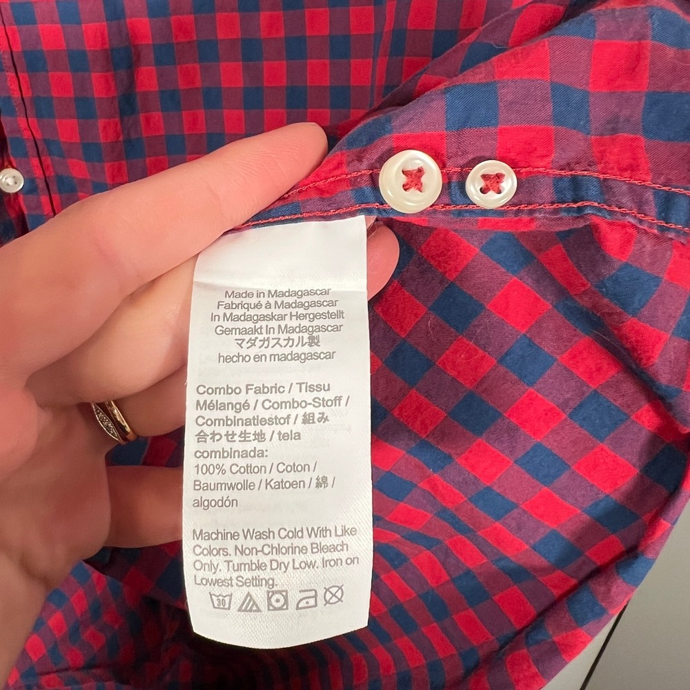 J.Crew Gingham Shirt Mens XLT Extra Large Tall Red Navy Blue Classic - Picture 3 of 5